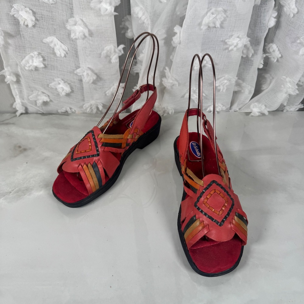 Vintage Dr. Scholl's Huaraches Mexican Sandals Woven Pink Leather‎ Boho 6M